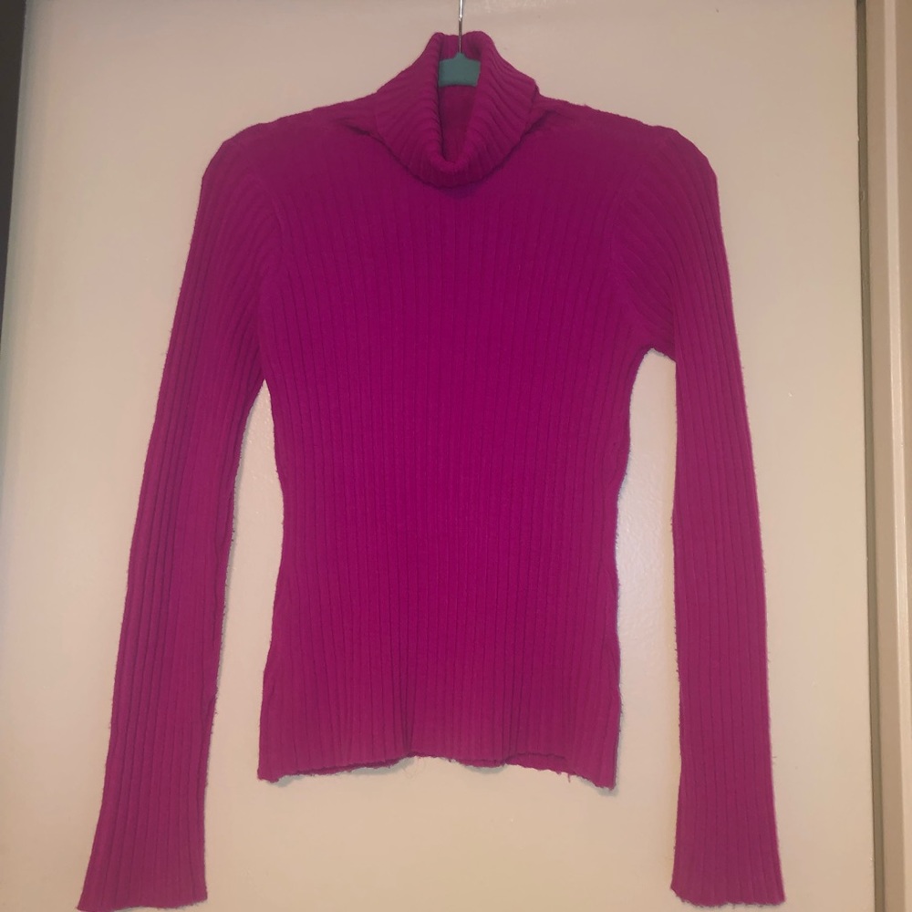 Free People Small Fuschia Ribbed Turtle Neck - Picture 2 of 7